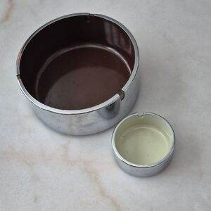 Silver and Brown Metal Ashtray Set